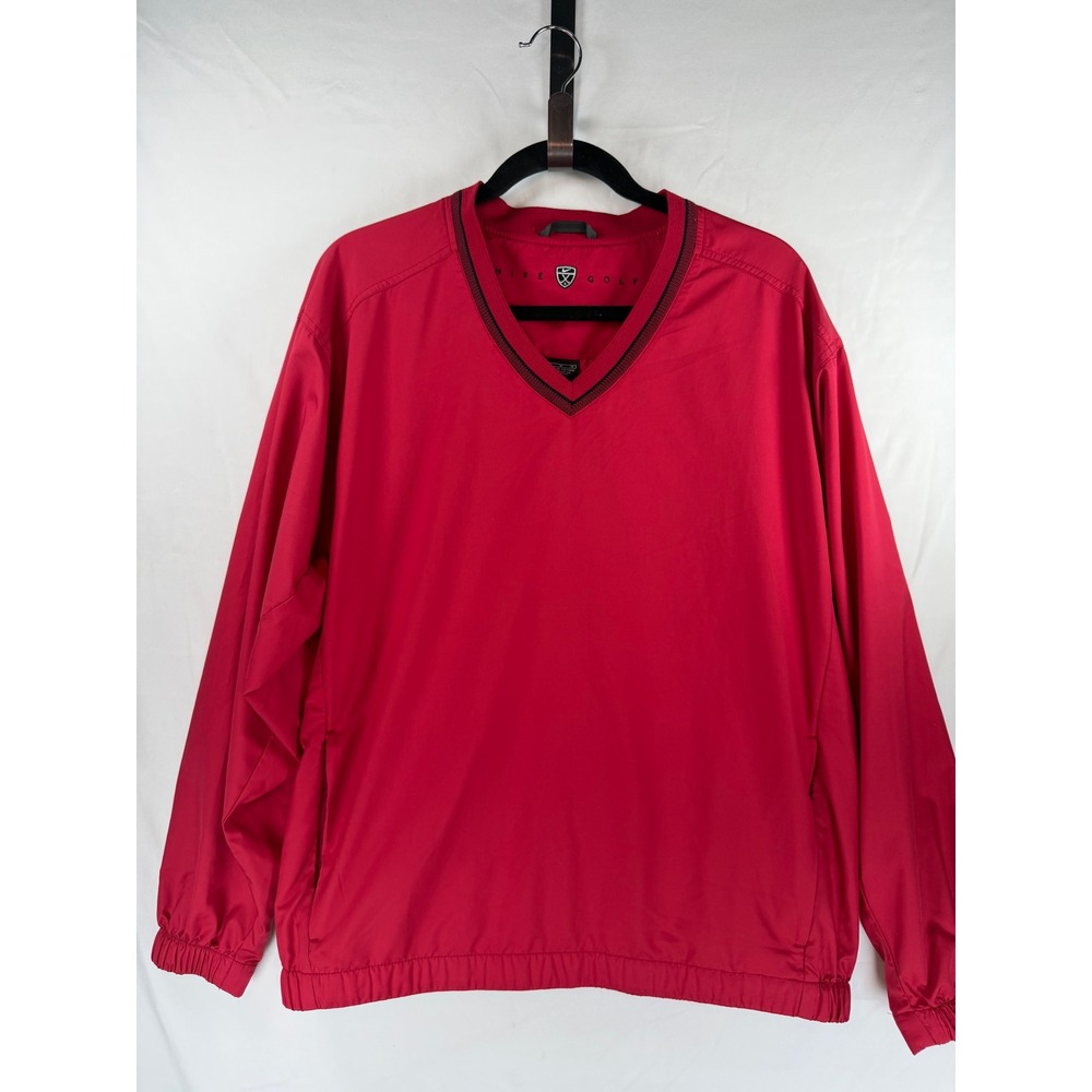 Nike Golf Mens V-Neck Windbreaker Pullover Red Size M Long Sleeve Pocketed